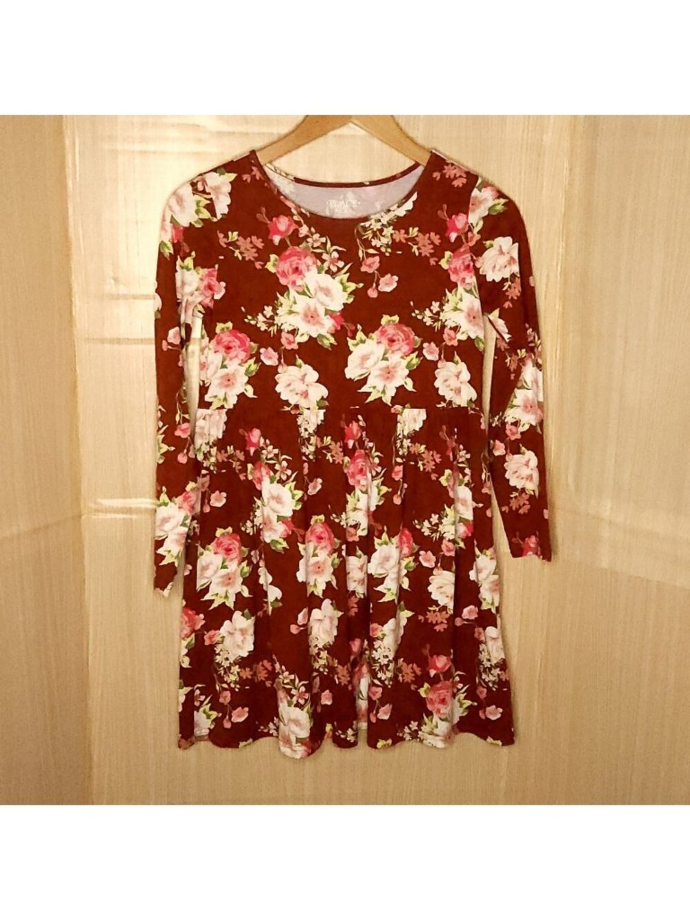 The Children's Place Girls Rust Red Long Sleeve Floral Knit Dress 10-12